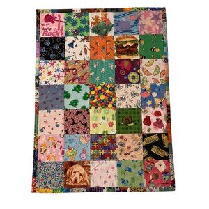 Vtg Handcrafted Multicolored‎ Patchwork Baby Quilt 29”x21” Animals Food Flowers